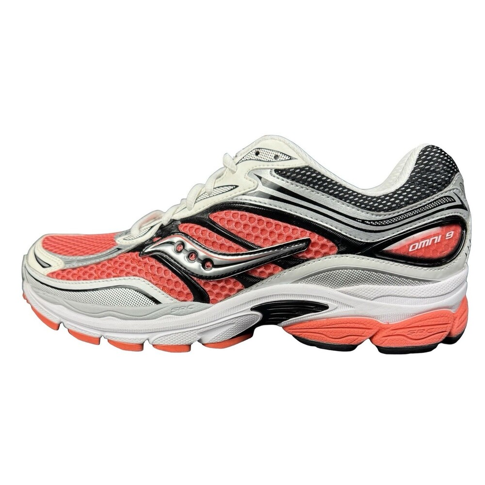 Saucony Mens 10.5 Running Sneakers Shoes ProGrid Omni 9 Coral Silver White New